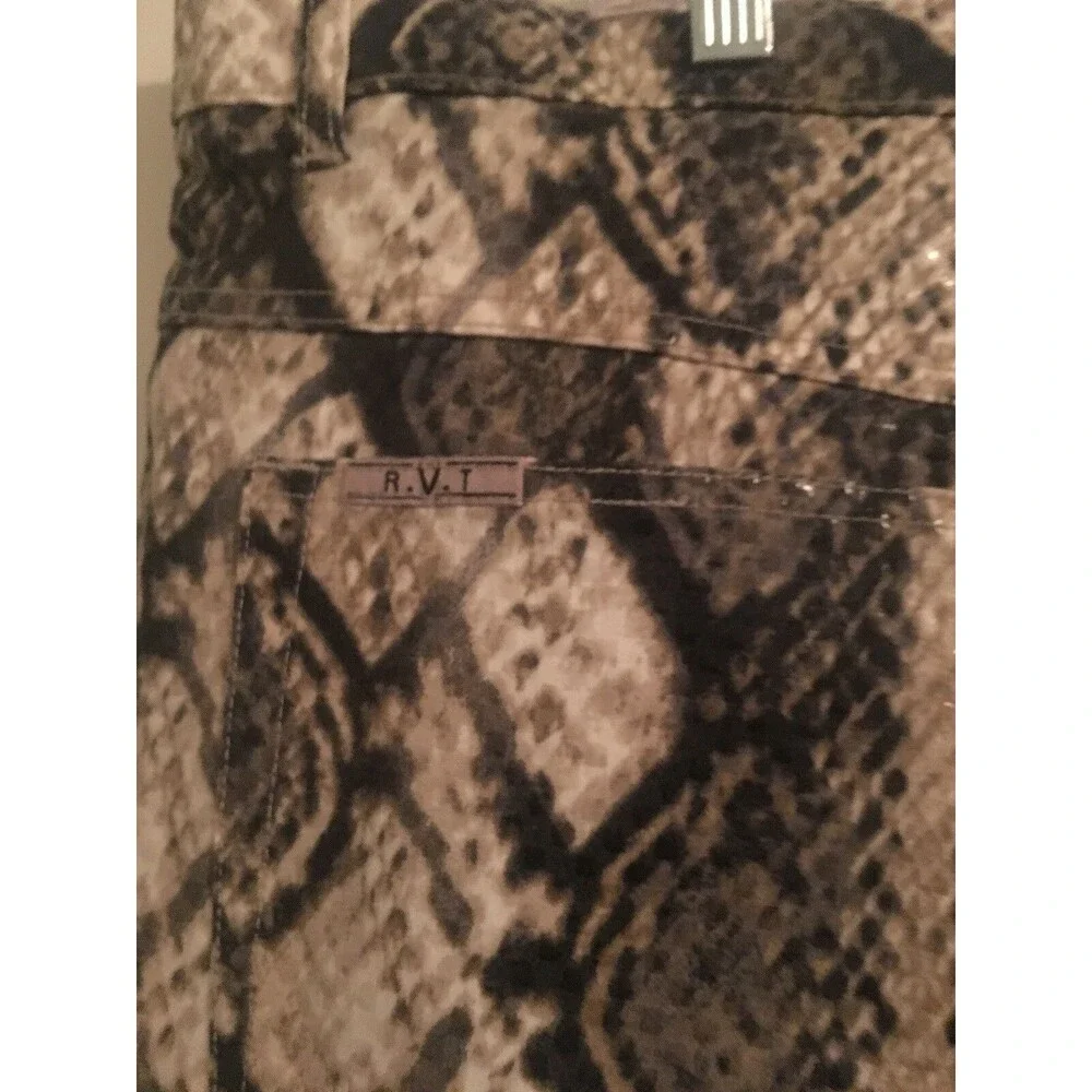 R.V.T. Jeans Co. Women's Faux Leather Pants Snake Skin Print Bottoms MultiColor